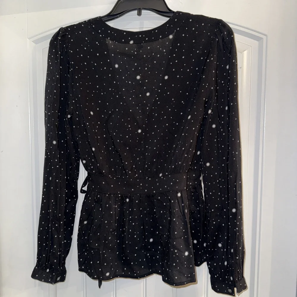 Gap Celestial V Neck Wrap Long Steve Blouse Black & White Stars XS Womens  NWT - Picture 5 of 5